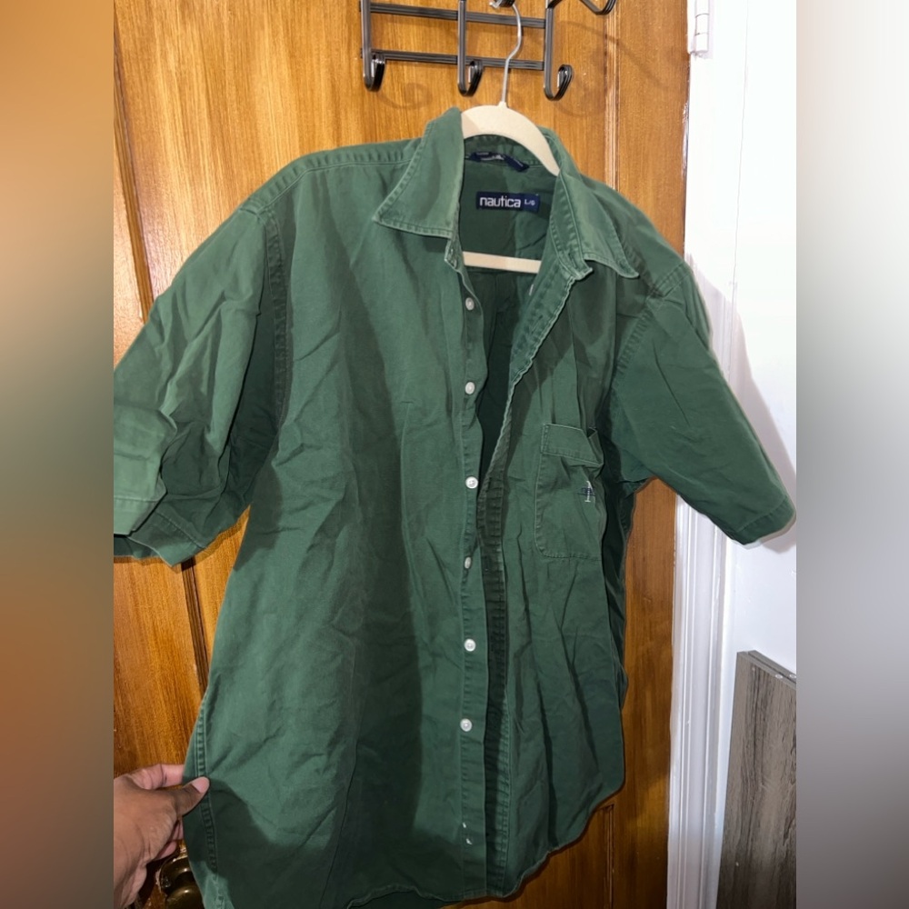 Vintage nautica green button down shirt